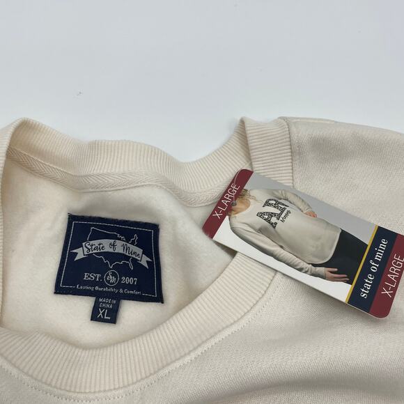 New STATE OF MINE Cropped Sweatshirt Cream Soft Fleece California Women's Sz XL - Picture 4 of 6